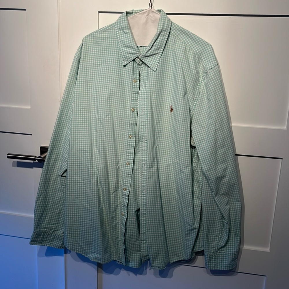 Green check ralph lauren button down long sleeve